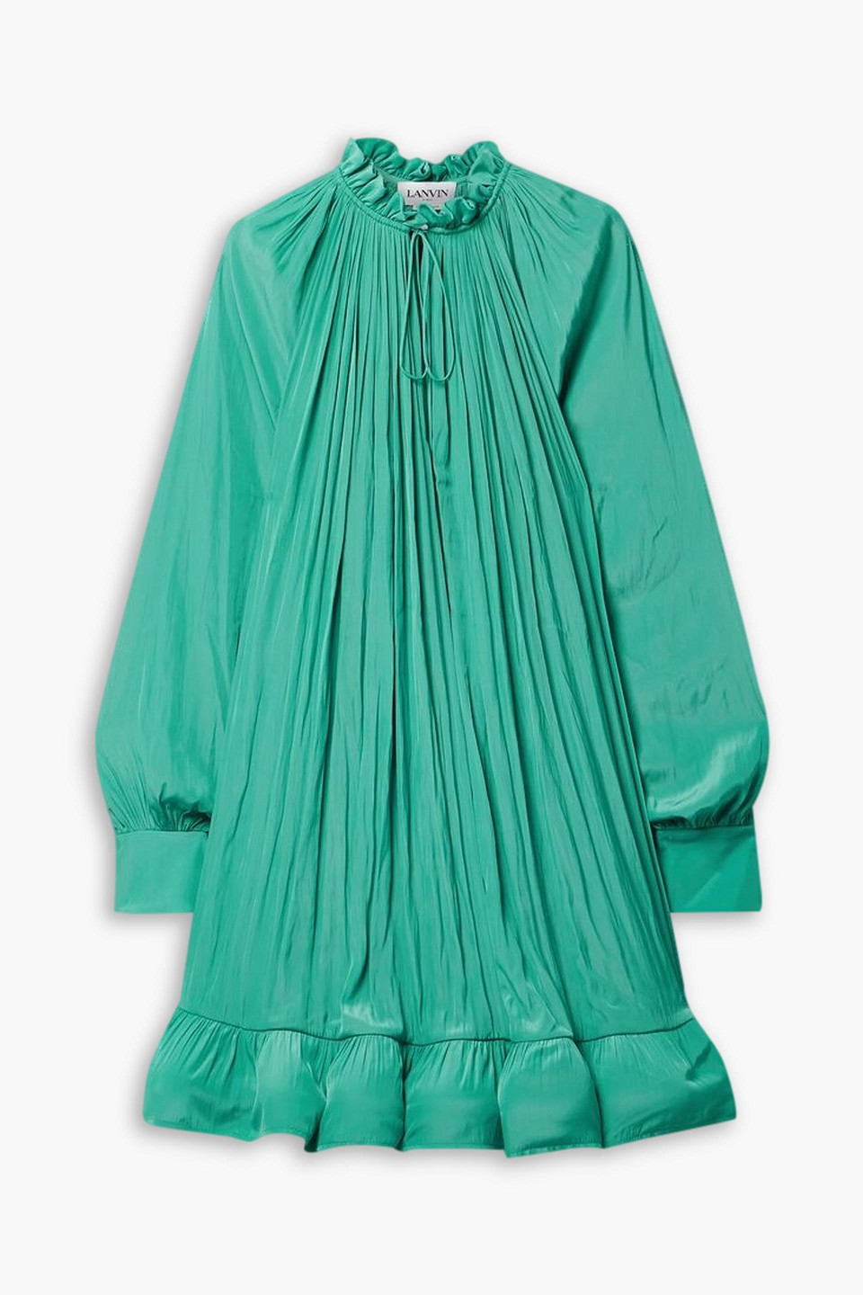 Lanvin Ruffled Charmeuse Mini Dress In Green
