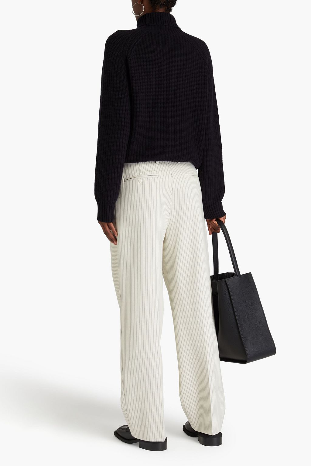 RAG & BONE 핀스트라이프 폰테 플리츠 와이드 레그 팬츠