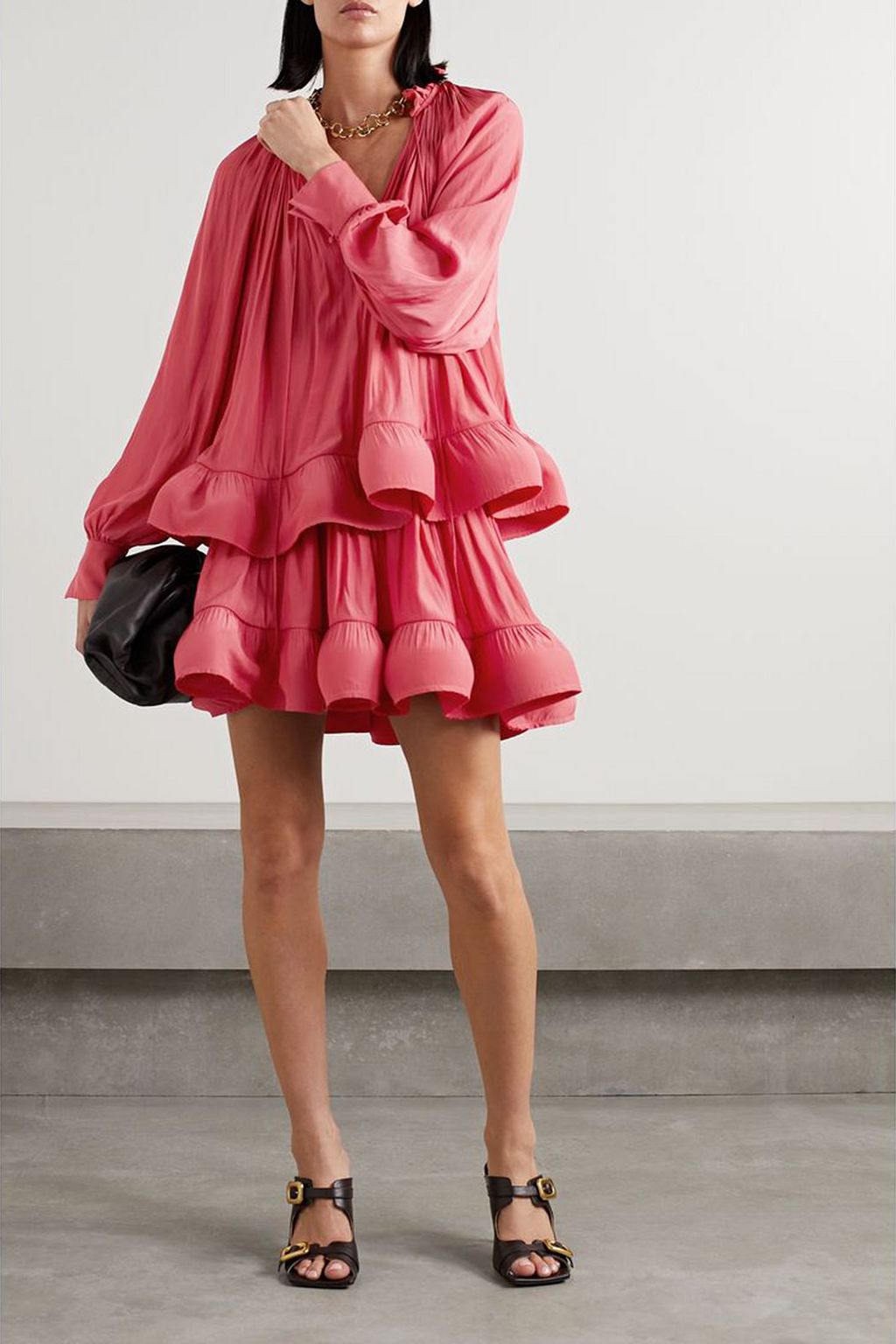 LANVIN 러플 개더 샤르뫼즈 미니 스커트