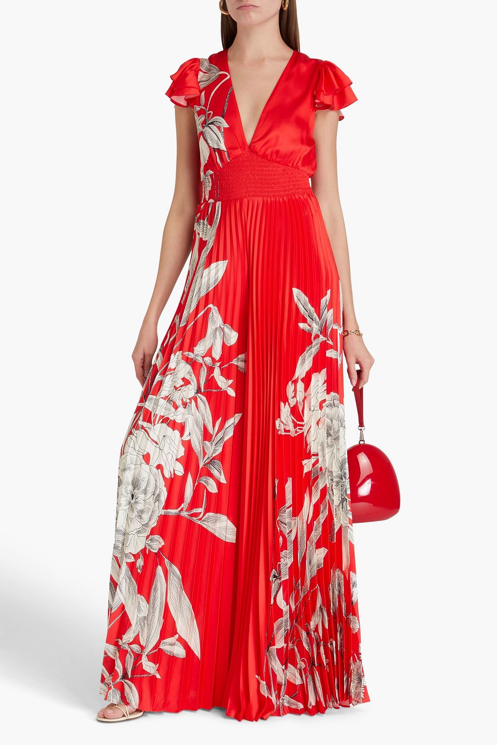 ALICE + OLIVIA Bennet pleated floral-print satin wide-leg jumpsuit