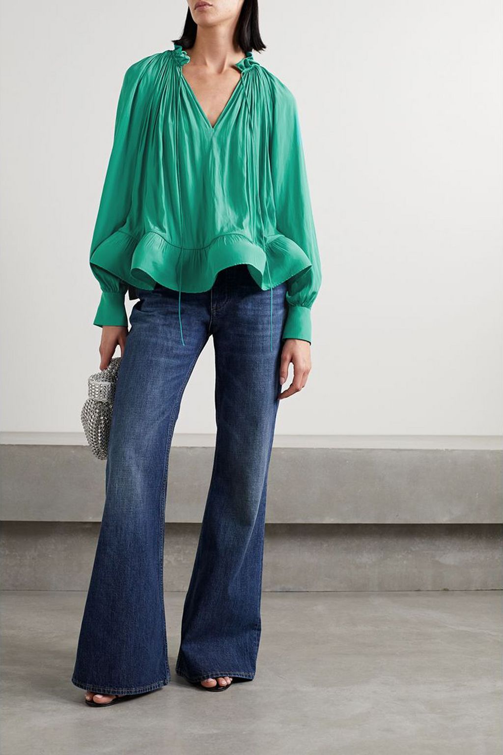 LANVIN Ruffled gathered charmeuse blouse