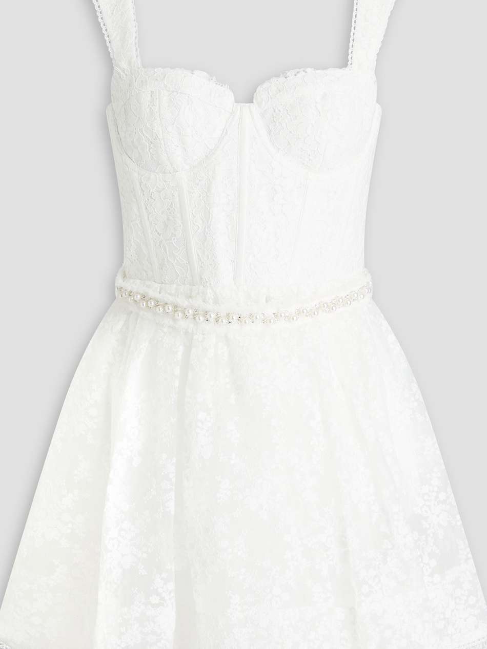embellished corded lace and organza mini dress
