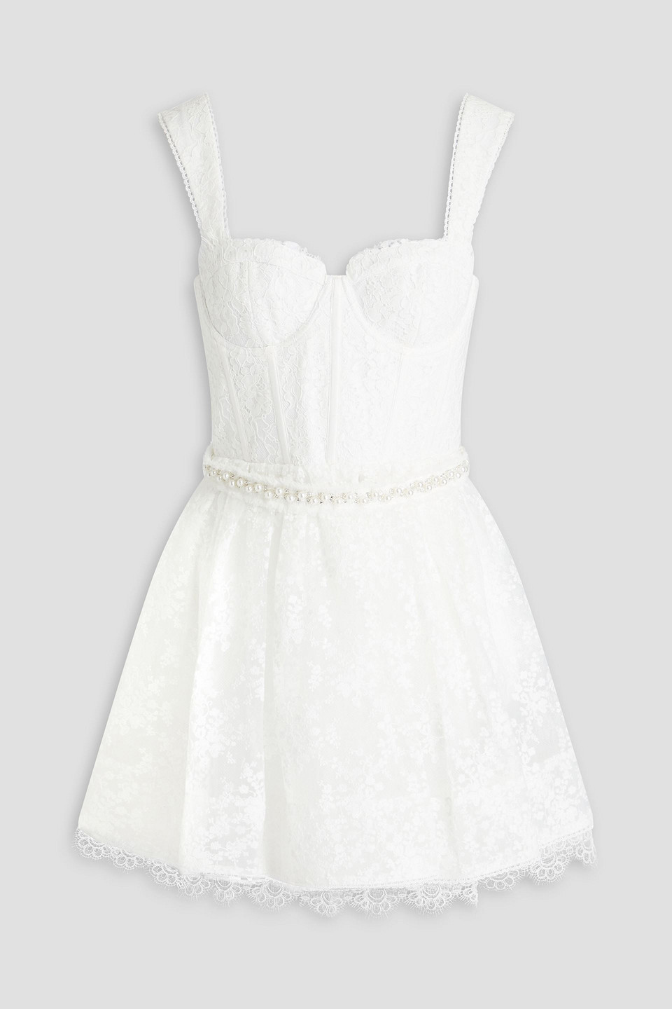 Embellished corded lace and organza mini dress