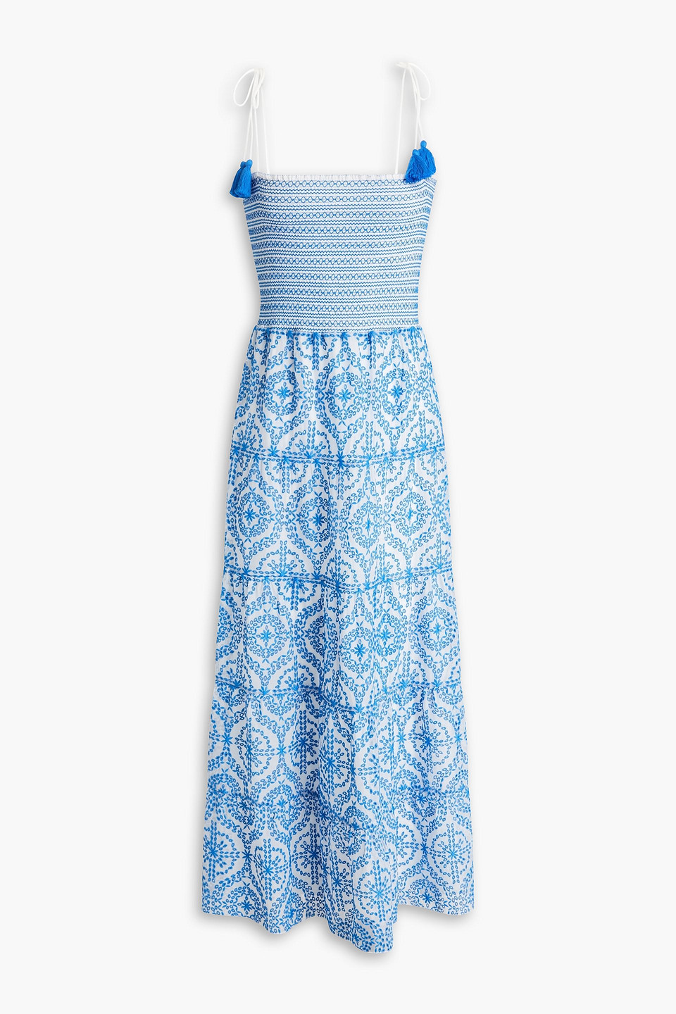 Alice And Olivia Marna Smocked Broderie Anglaise Midi Dress In Azure