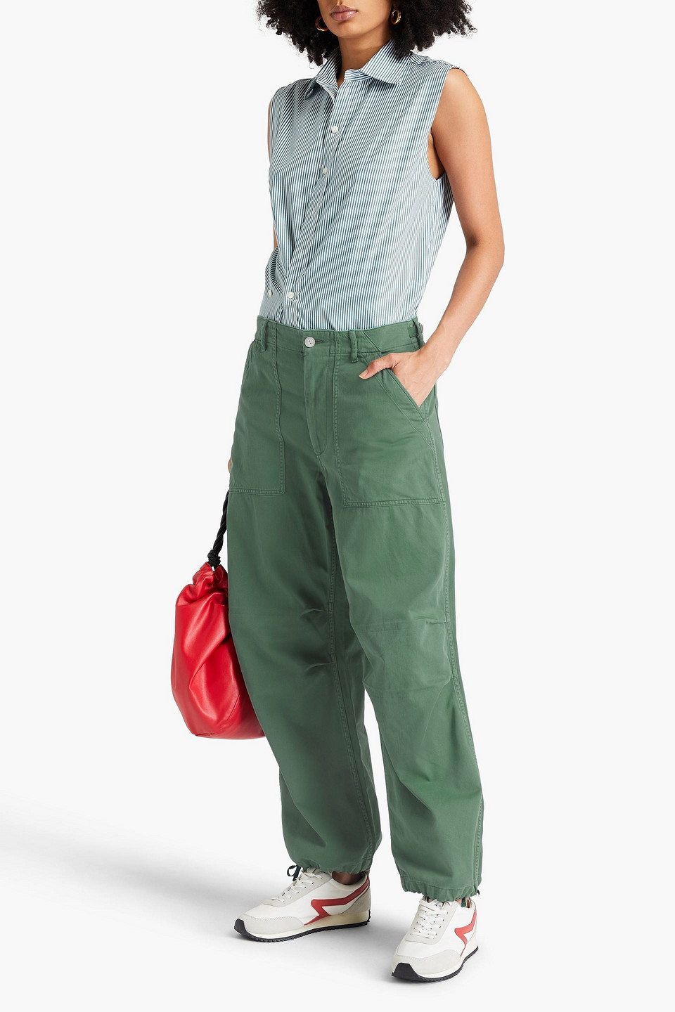 Rag & Bone Savannah Pleated Cotton Tapered Pants In Leaf Green