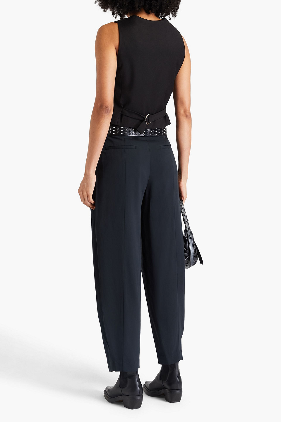 Rag & Bone Cecily Pleated Stretch-crepe Tapered Pants In Black
