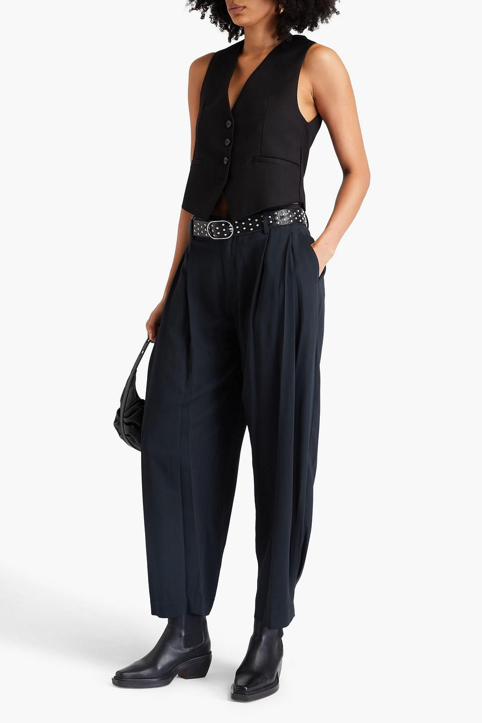 Rag & Bone Cecily Pleated Stretch-crepe Tapered Pants In Black