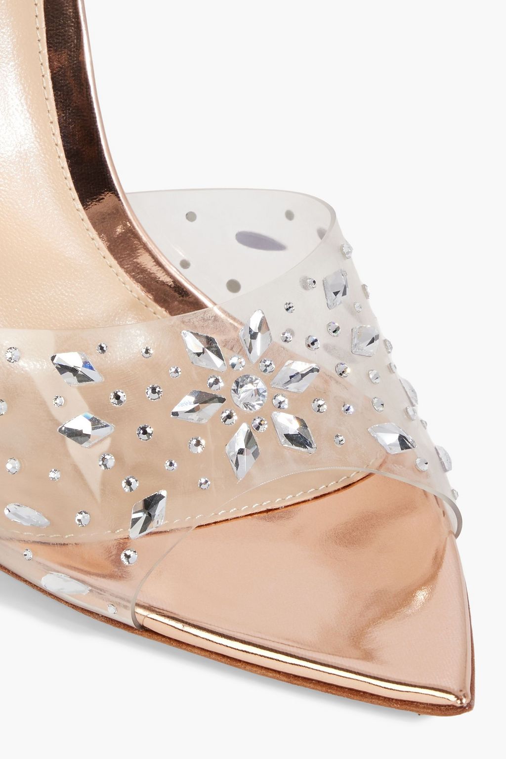 GIANVITO ROSSI Elle 105 crystal-embellished PVC and mirrored-leather mules