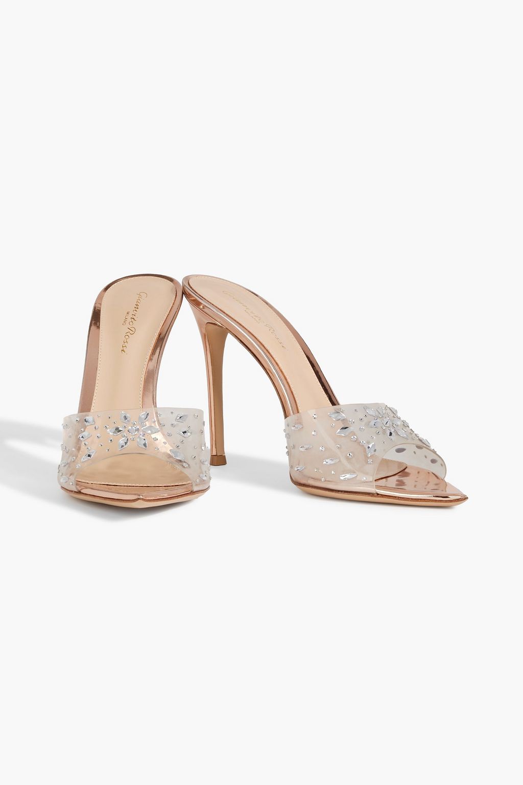 GIANVITO ROSSI Elle 105 crystal-embellished PVC and mirrored-leather mules