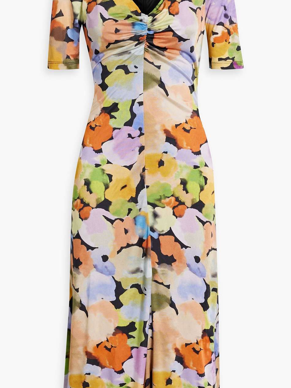 jose ruched floral-print satin-jersey midi dress