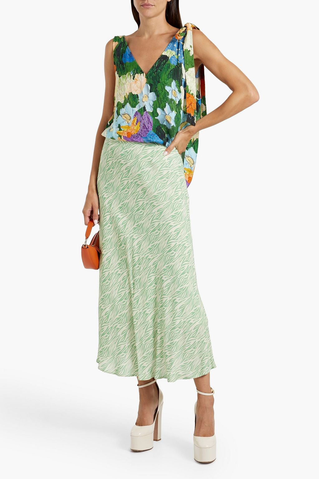 STINE GOYA Marika bow-detailed floral-print TENCEL™ Lyocell-blend top