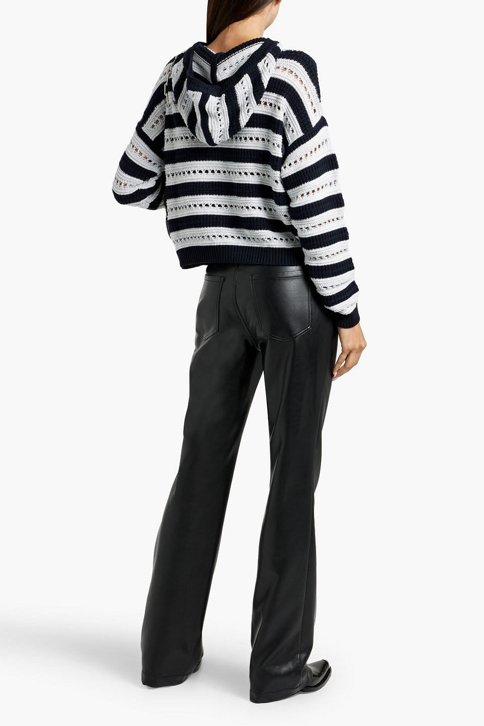 Cotton By Autumn Cashmere Striped Pointelle-knit Cotton Hoodie In Midnight Blue