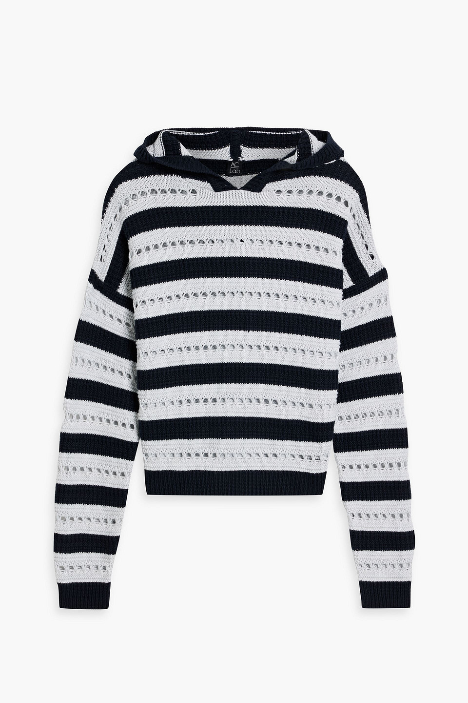Cotton By Autumn Cashmere Striped Pointelle-knit Cotton Hoodie In Midnight Blue