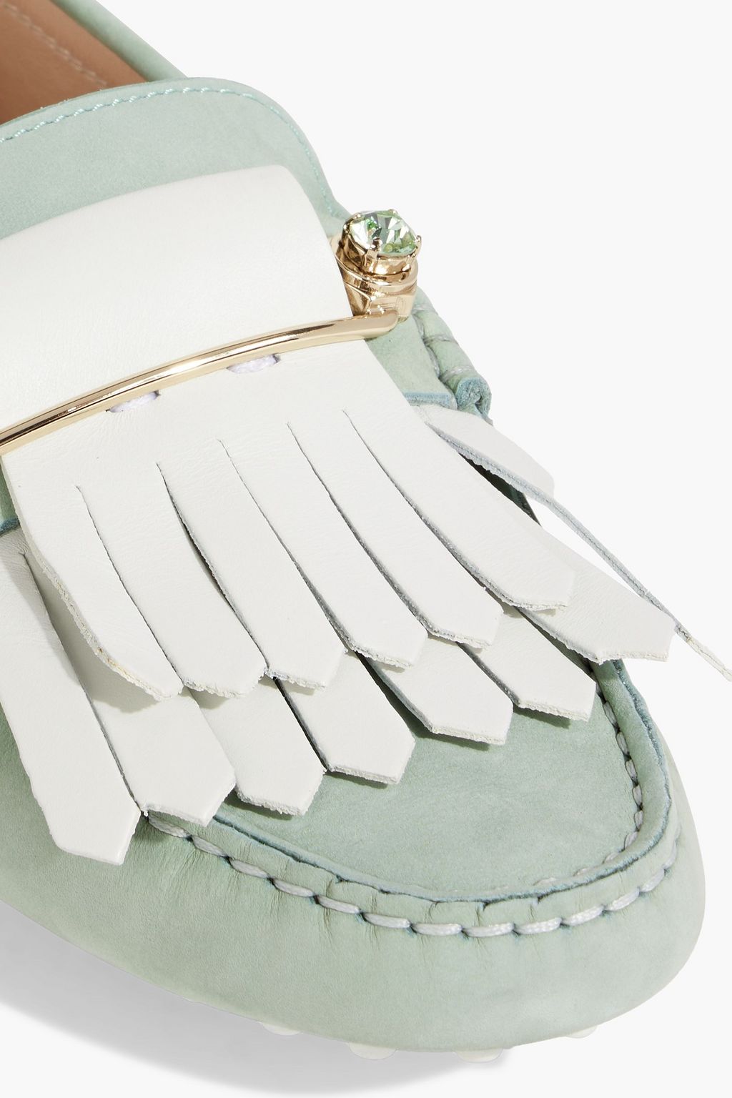 TOD'S Gommino embellished fringed suede loafers