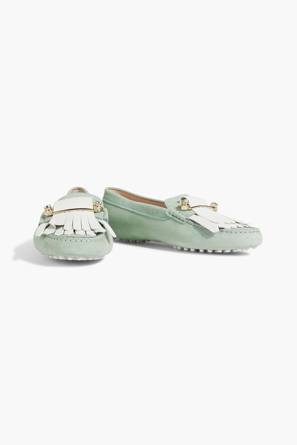 TOD'S Gommino embellished fringed suede loafers