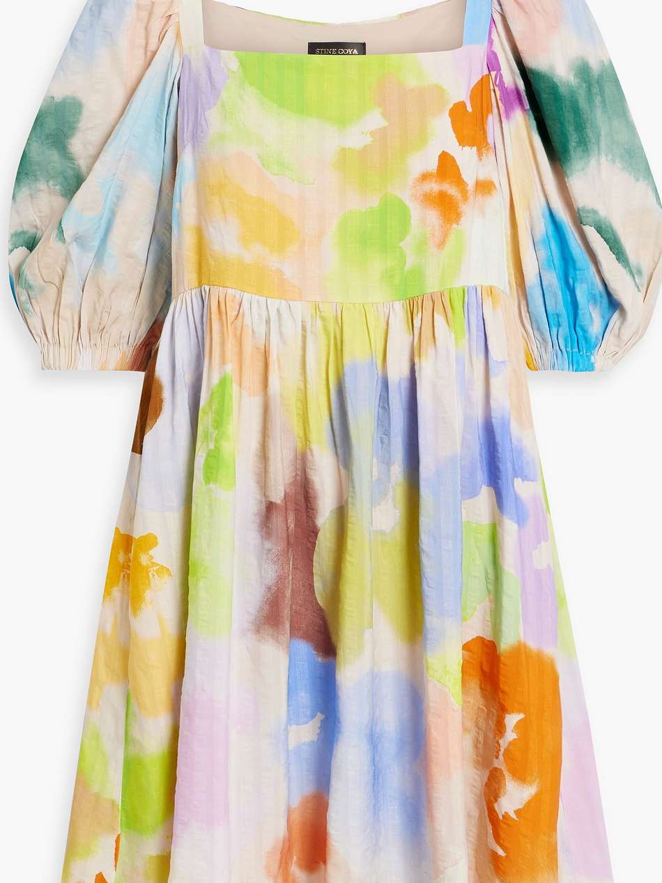 ana printed linen-blend seersucker mini dress