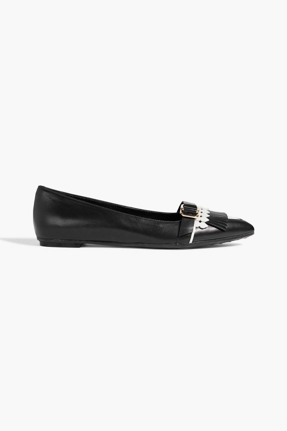 Tod's Fringed Leather Point-toe Flats In Black