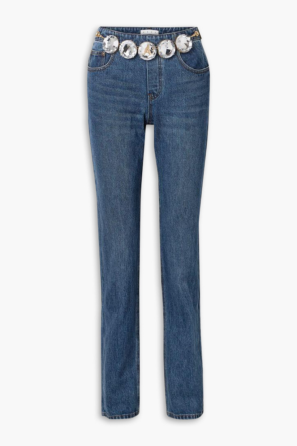 Area Embellished High-rise Slim-leg Jeans In Mid Denim
