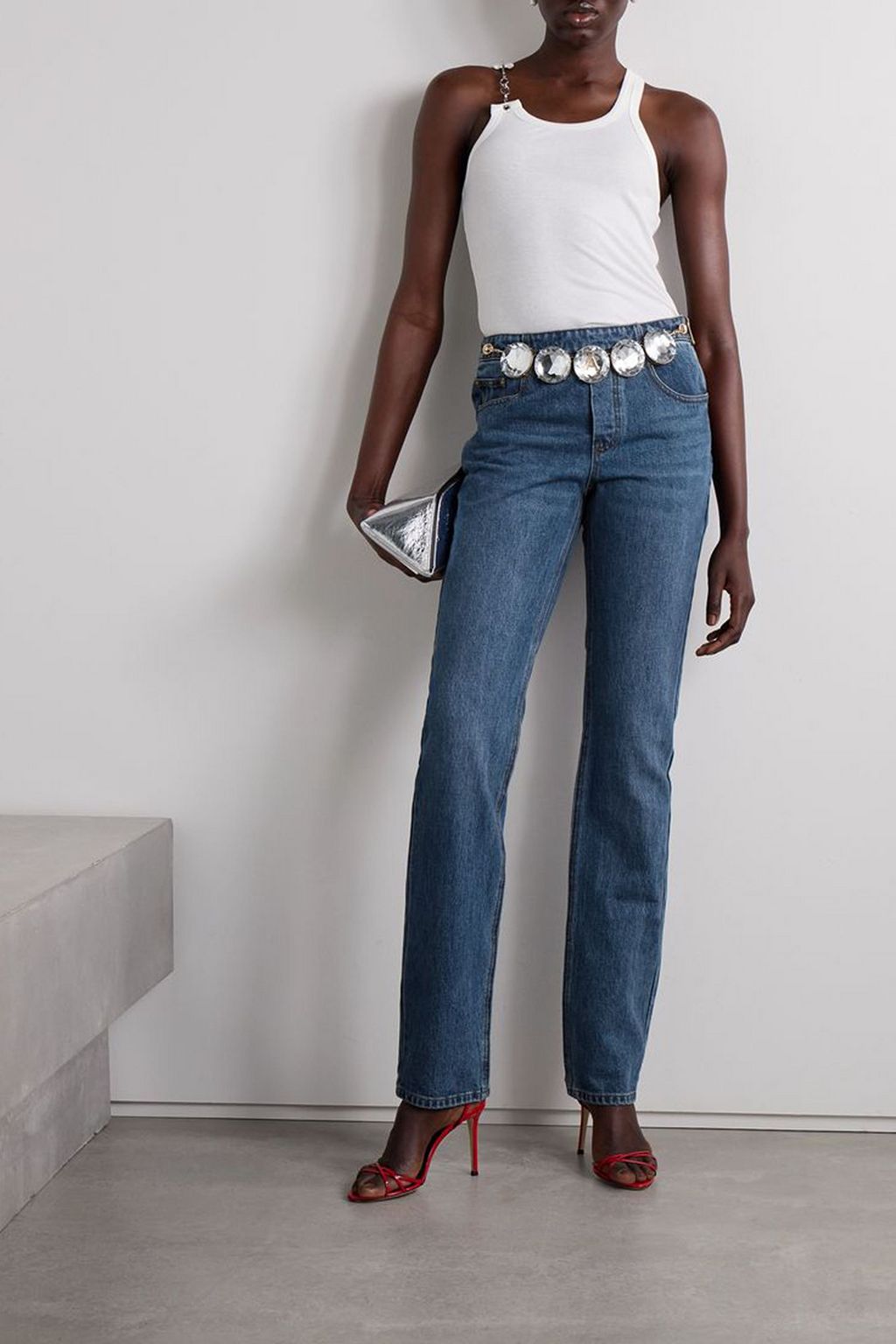 AREA Hoch sitzende Jeans mit schmalem Bein und Verzierung