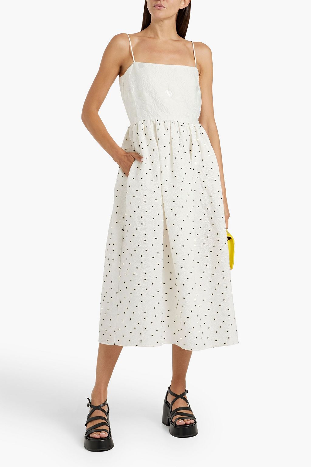 STINE GOYA Anny embroidered brocade and cloqué midi dress