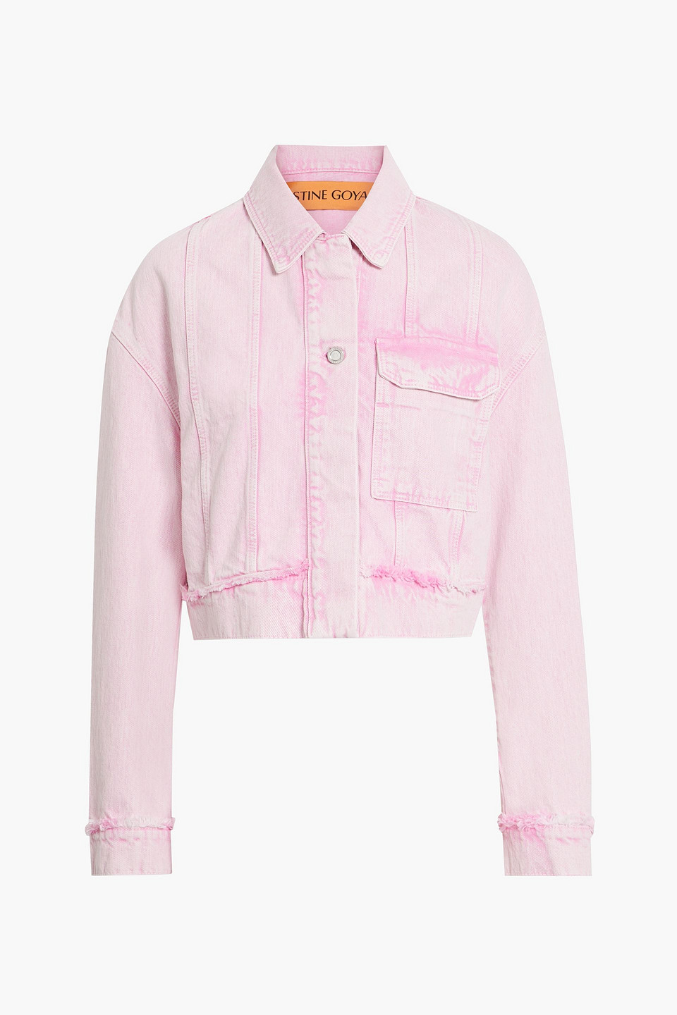 Stine Goya Margaux Cropped Distressed Denim Jacket In Baby Pink