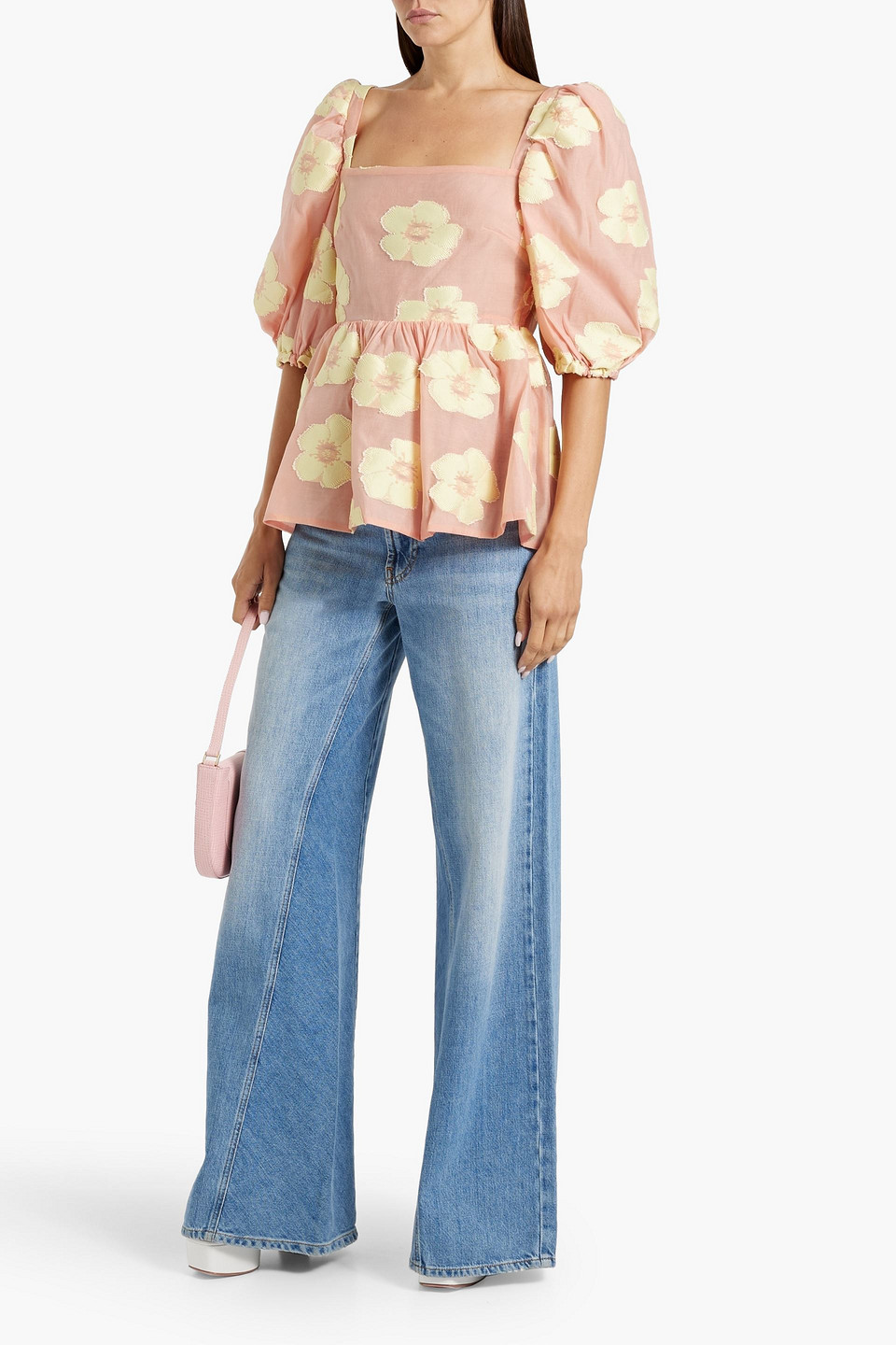 Shop Stine Goya Irene Fil Coupé Organza Peplum Top In Antique Rose