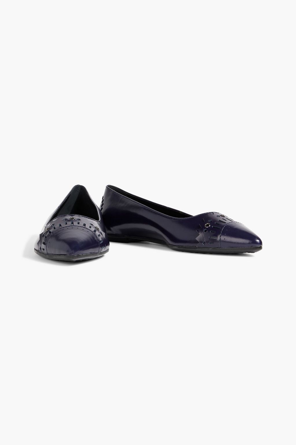 TOD'S Laser-cut glossed-leather point-toe flats
