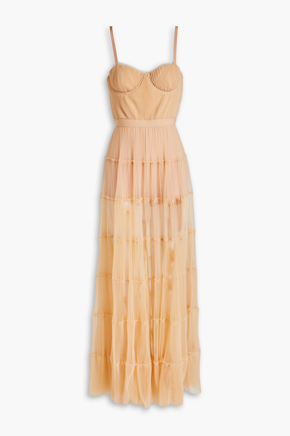 Alice And Olivia Deena Plissé-tulle Maxi Dress In Orange