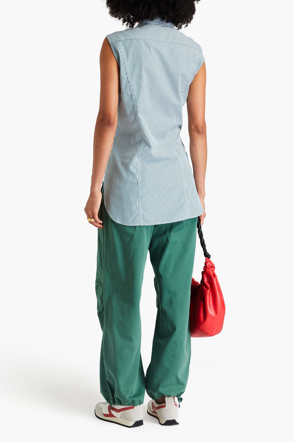 Rag & Bone Indiana Striped Wrap-effect Cotton-poplin Shirt In Forest Green
