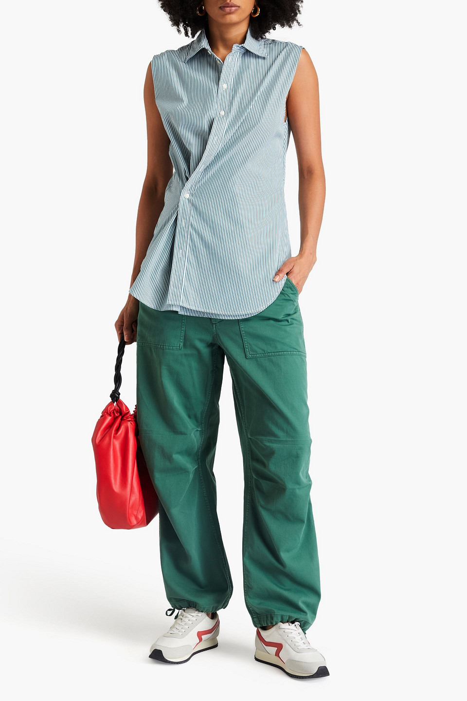 Rag & Bone Indiana Striped Wrap-effect Cotton-poplin Shirt In Forest Green