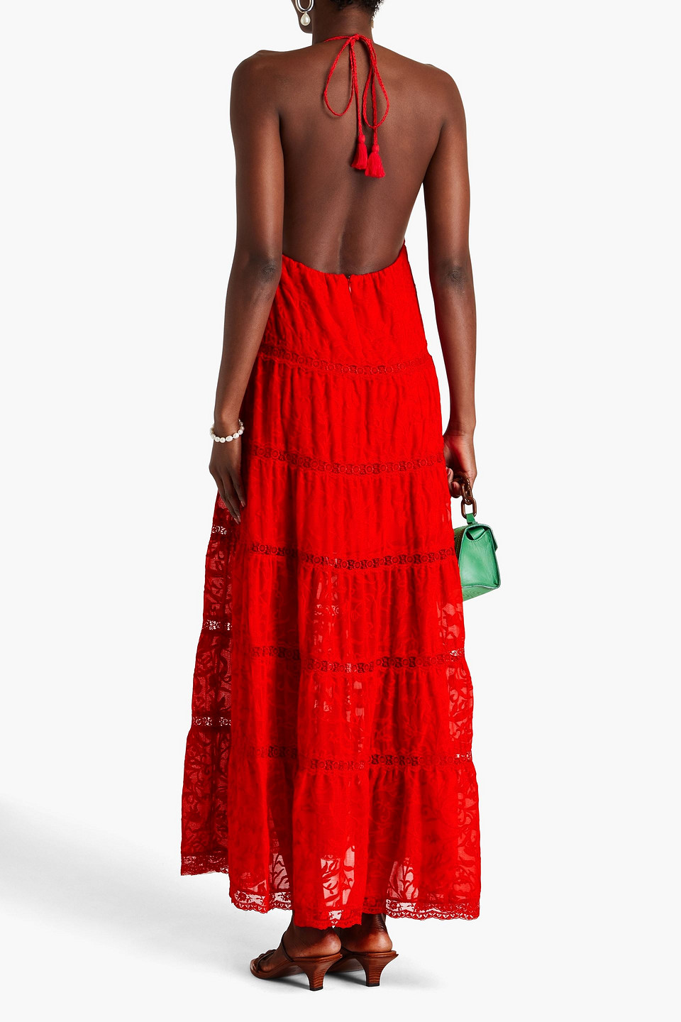 Alice And Olivia Mae Halter Tiered Maxi Dress In Red
