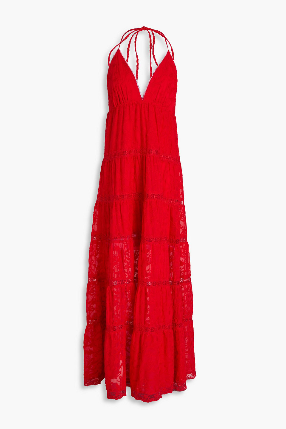 Alice And Olivia Mae Halter Tiered Maxi Dress In Red