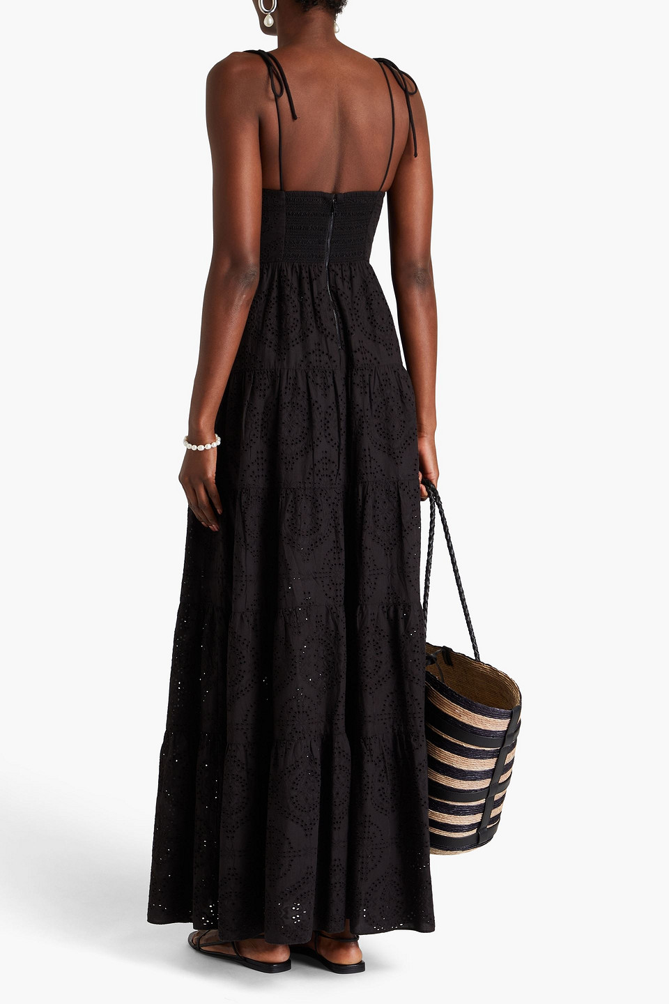 Alice And Olivia Broderie Anglaise Cotton Maxi Dress In Black