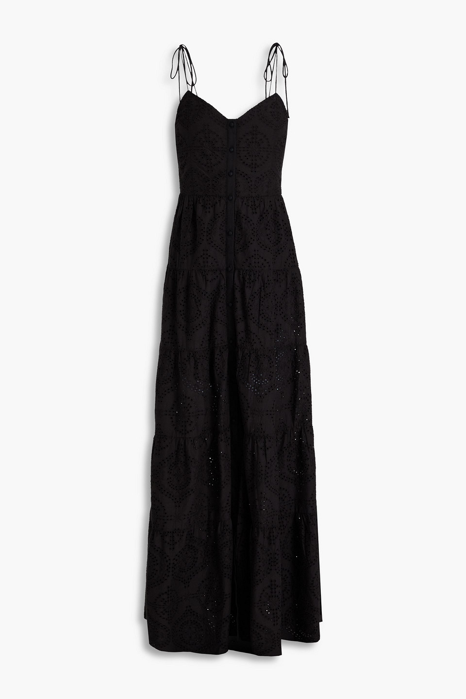 Alice And Olivia Broderie Anglaise Cotton Maxi Dress In Black