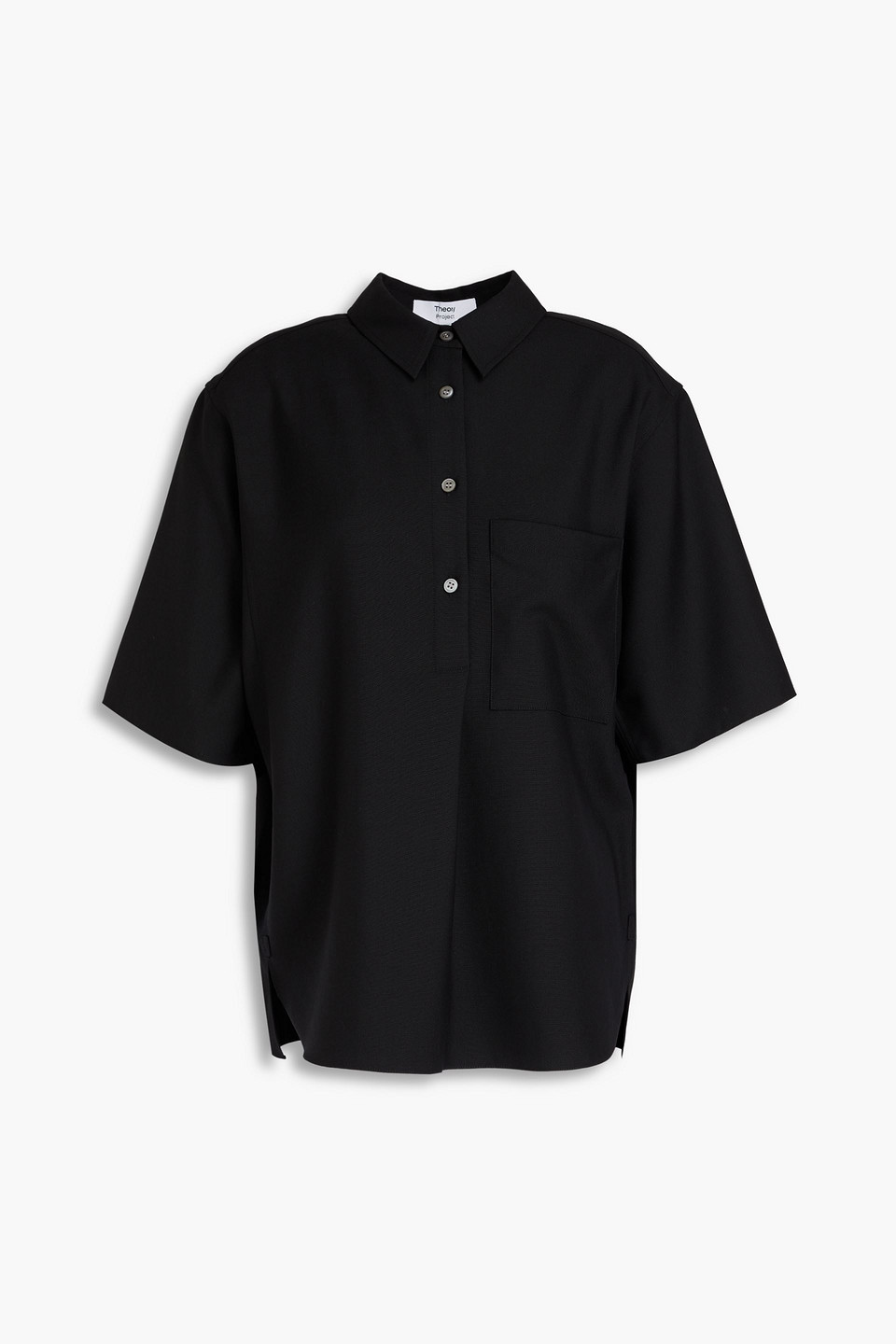 Theory Pleated Wool Shirt In Black