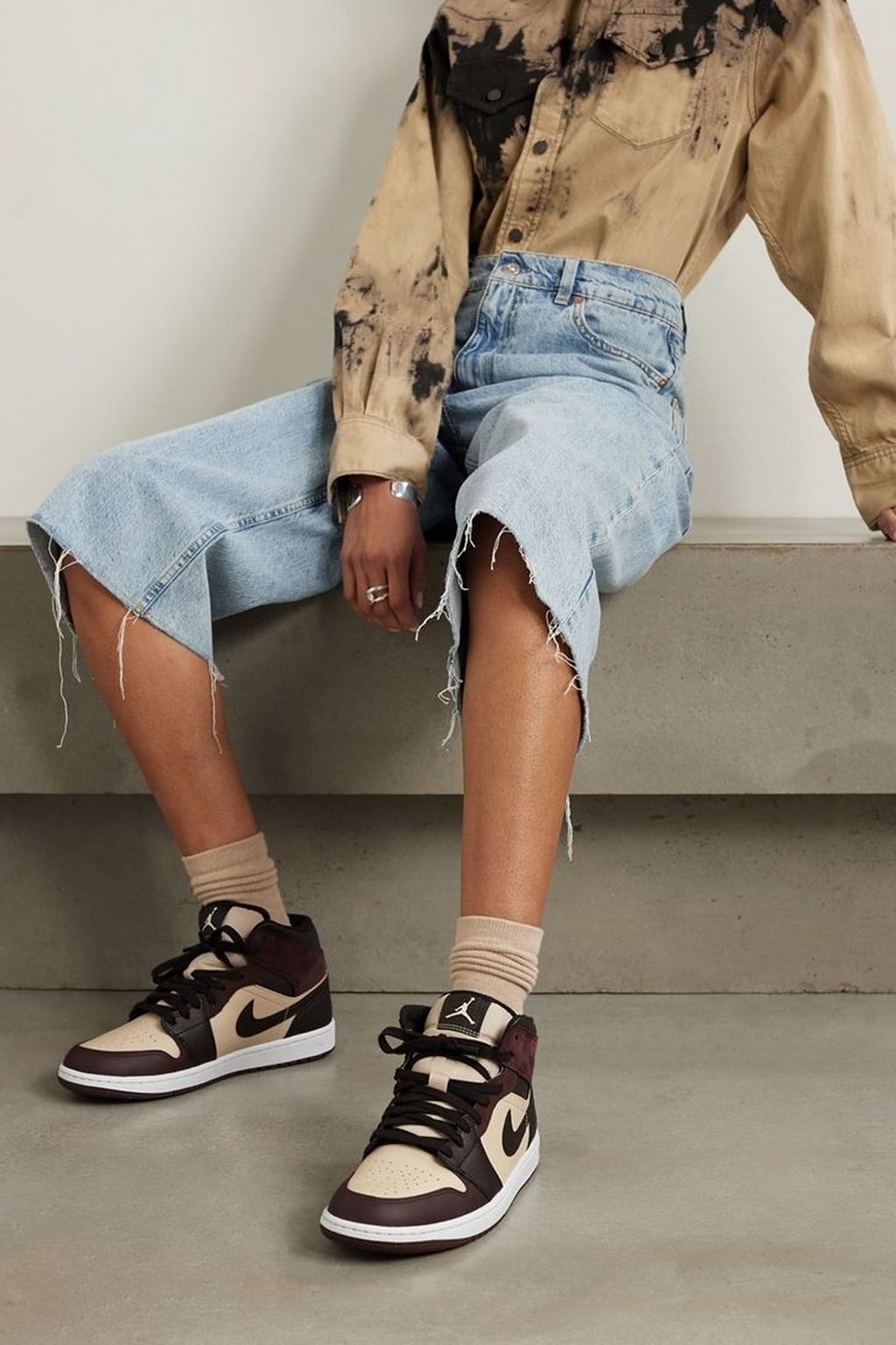 NIKE Air Jordan 1 Mid SE NBHD suede-trimmed leather high-top sneakers
