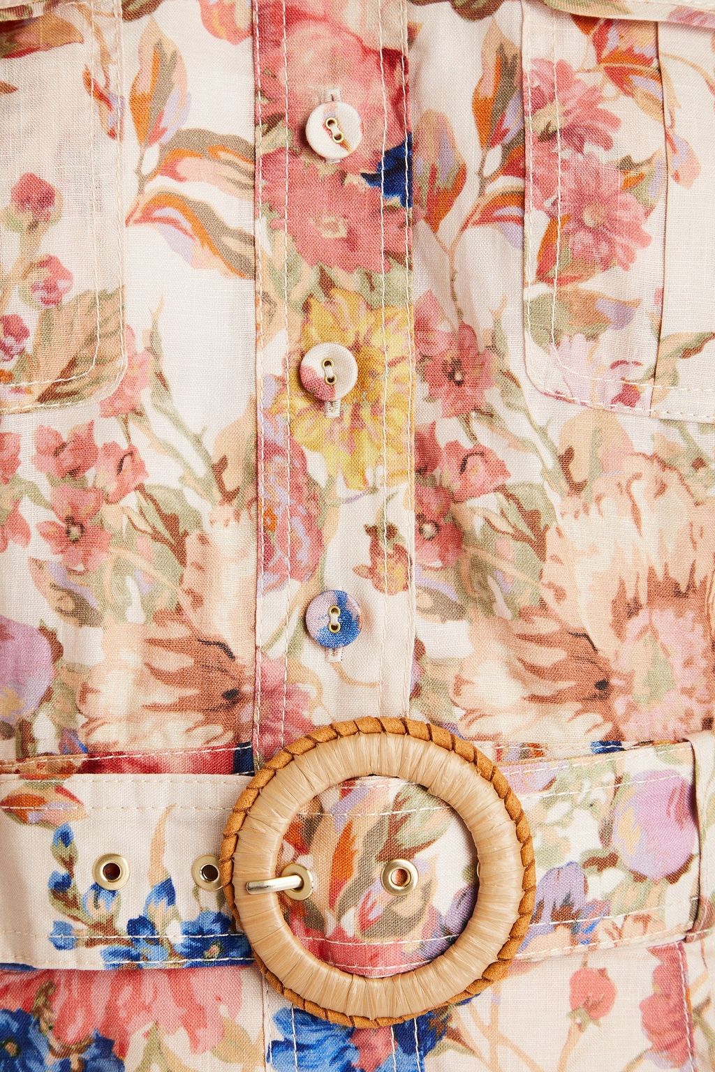 ZIMMERMANN Belted floral-print linen playsuit