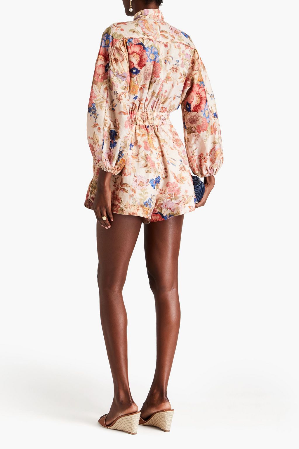 ZIMMERMANN Belted floral-print linen playsuit