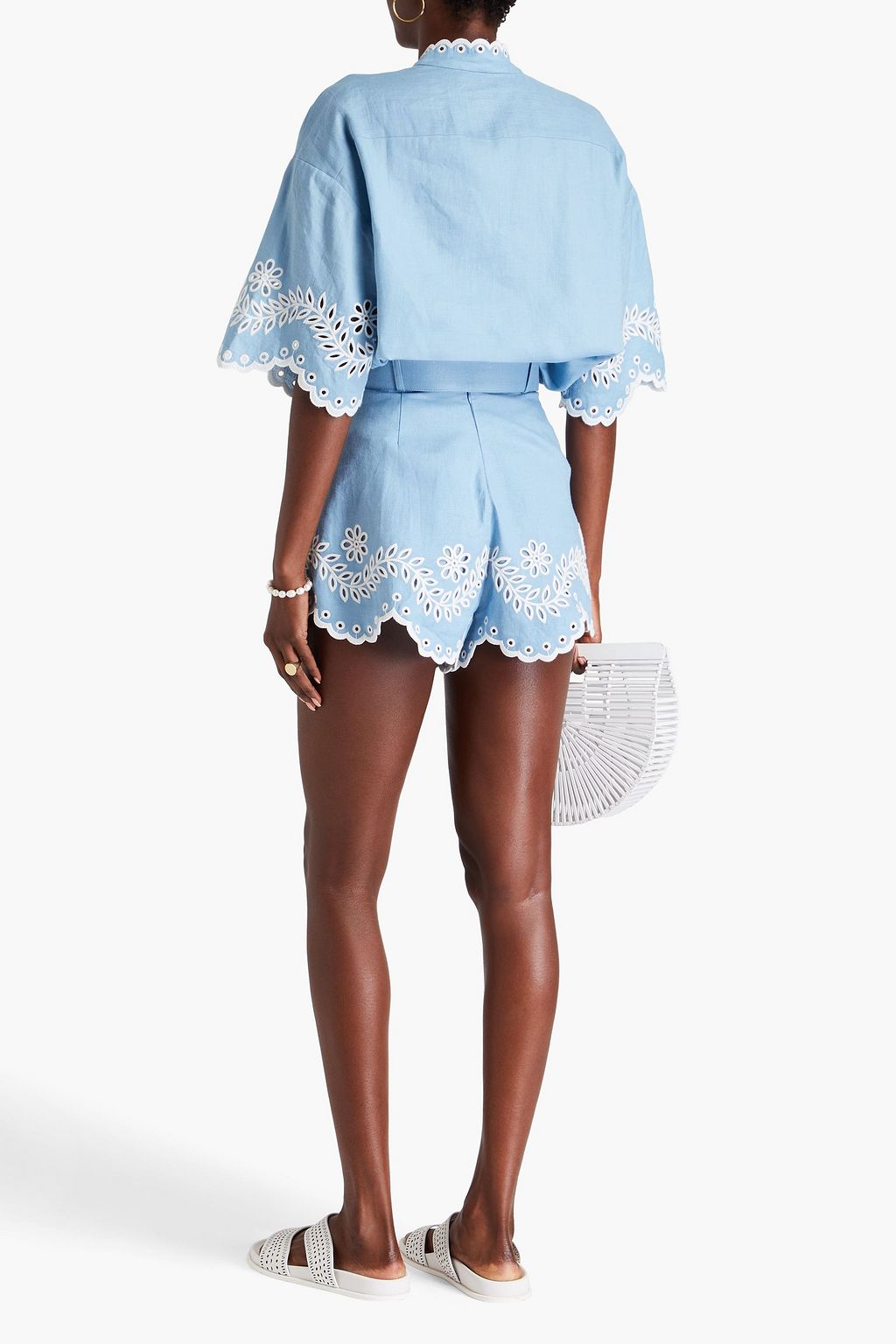 ZIMMERMANN Belted broderie anglaise linen shorts