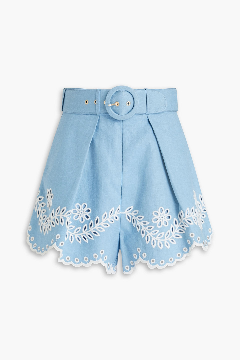 Zimmermann Junie Scalloped Broderie Anglaise Cotton Shorts In Light Blue