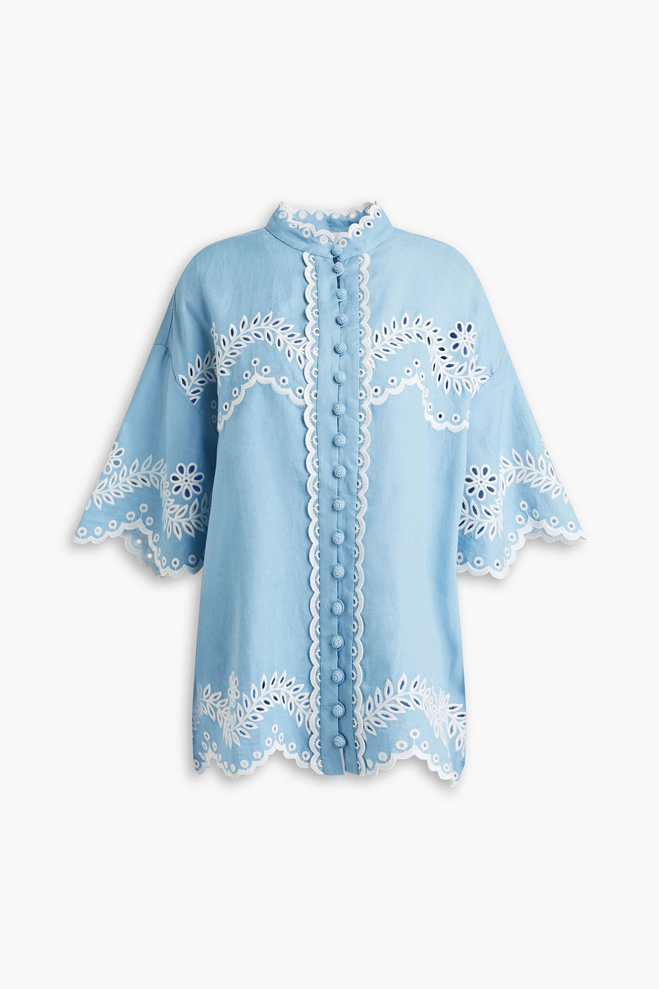 Zimmermann Junie Broderie Anglaise Linen Shirt In Blue