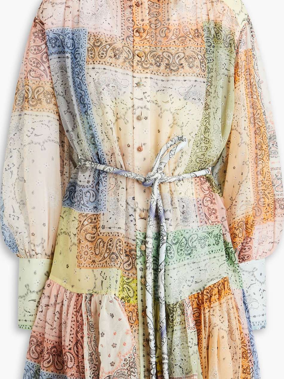 paisley-print cotton and silk-blend georgette mini shirt dress
