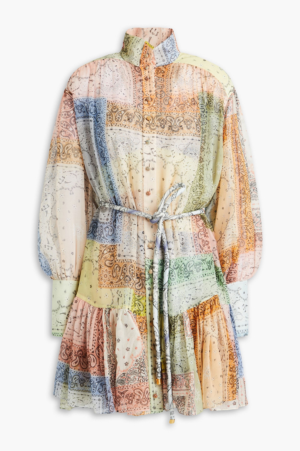 Shop Zimmermann Paisley-print Cotton And Silk-blend Georgette Mini Shirt Dress In Pastel Pink