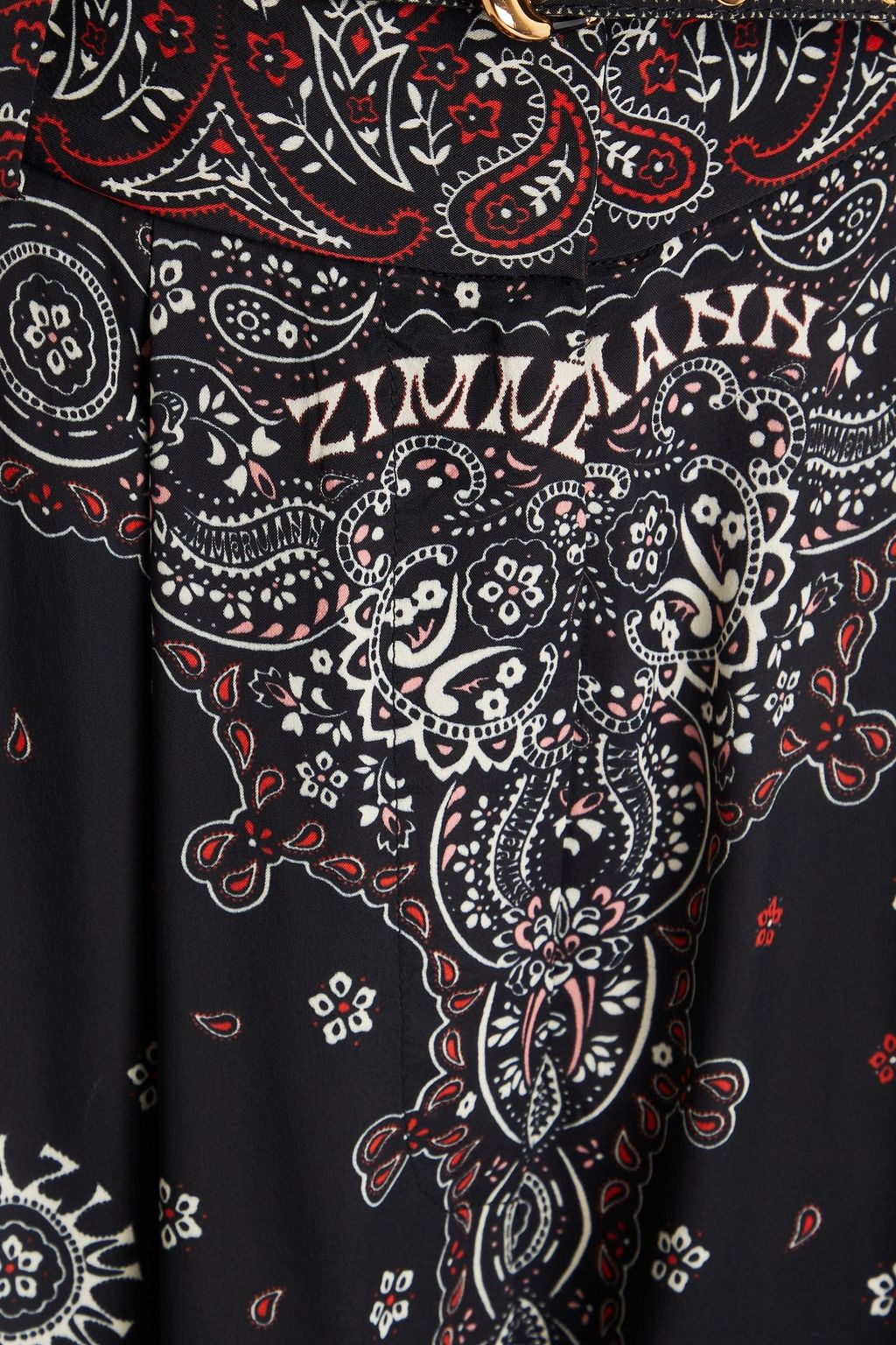 ZIMMERMANN بنطال من الحرير الصيني بأرجل واسعة ومزين بطبعة بيزلي