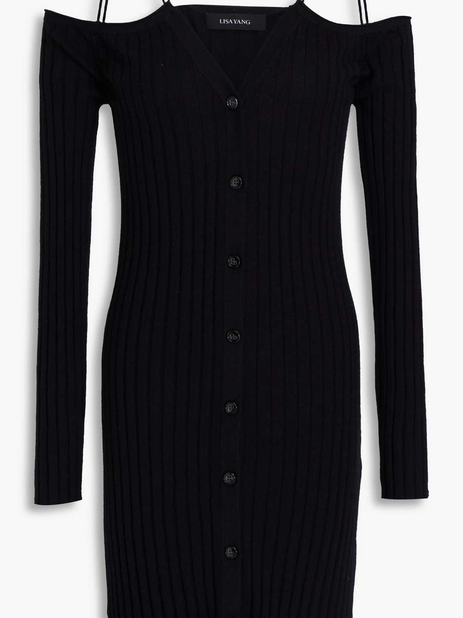 cold-shoulder ribbed cashmere mini dress
