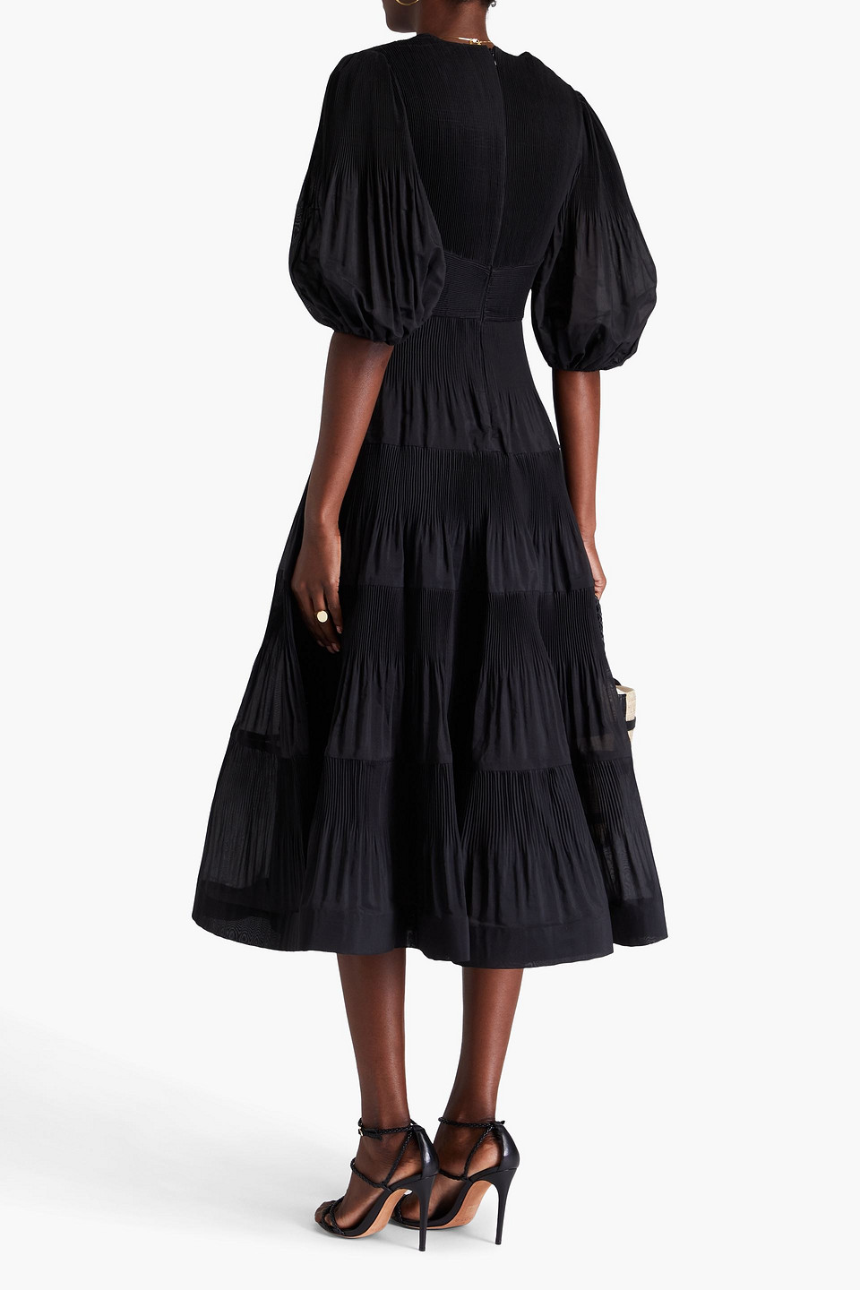 Zimmermann Pleated Organza Midi Dress In Black