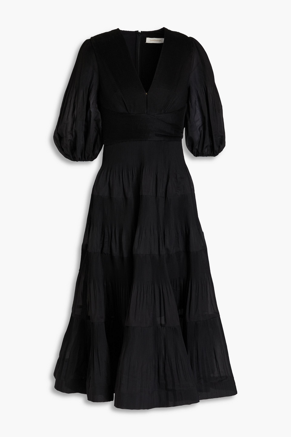 Zimmermann Pleated Organza Midi Dress In Black
