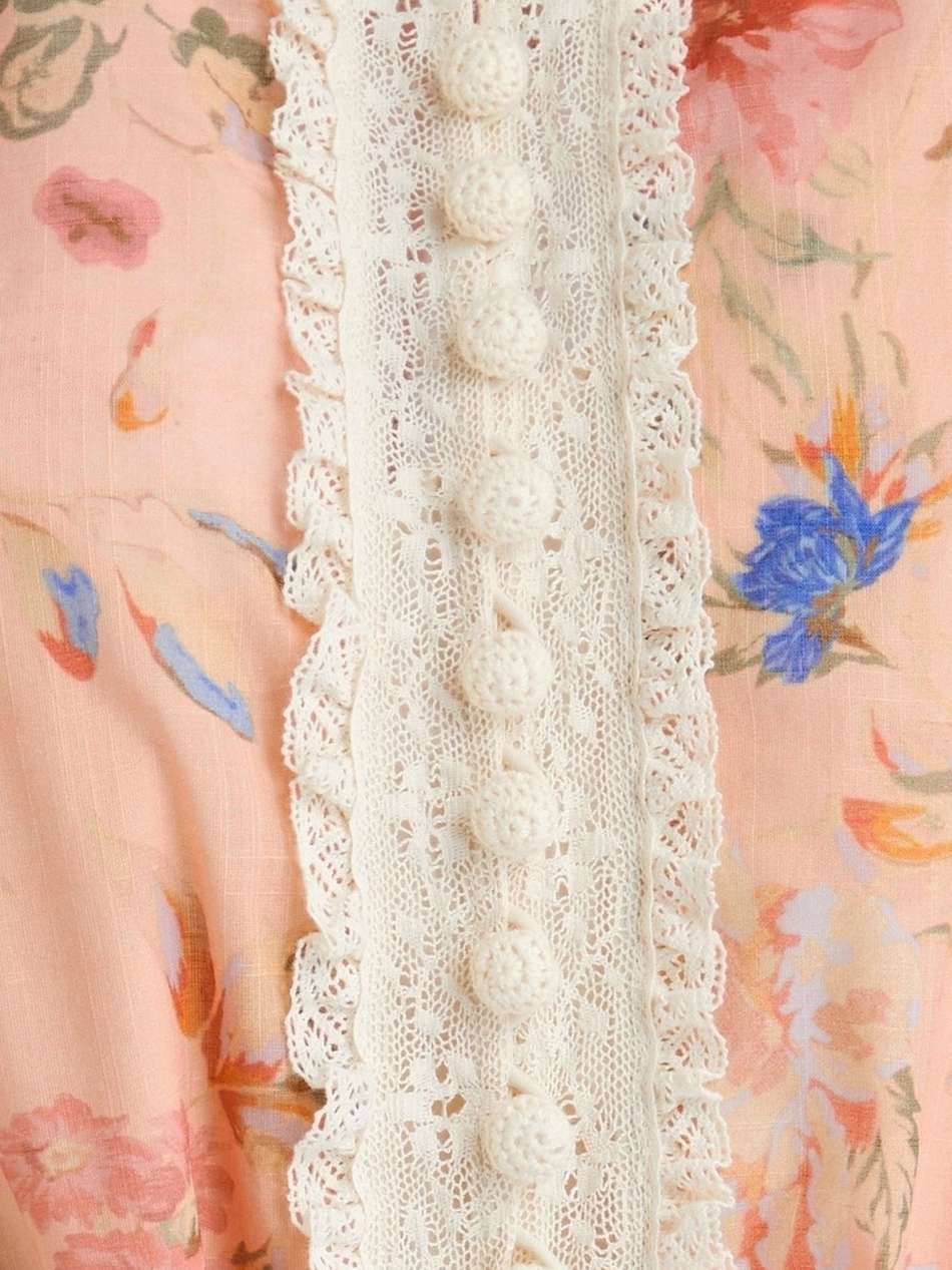 crochet-trimmed floral-print cotton mini dress