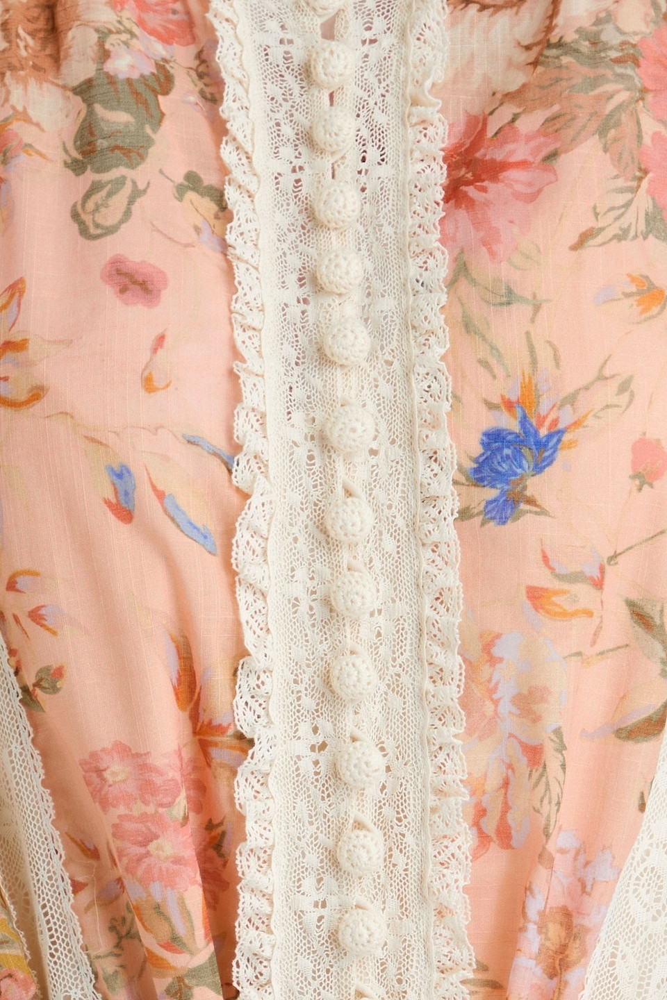 Zimmermann Crochet-trimmed Floral-print Cotton Mini Dress In Pastel Pink