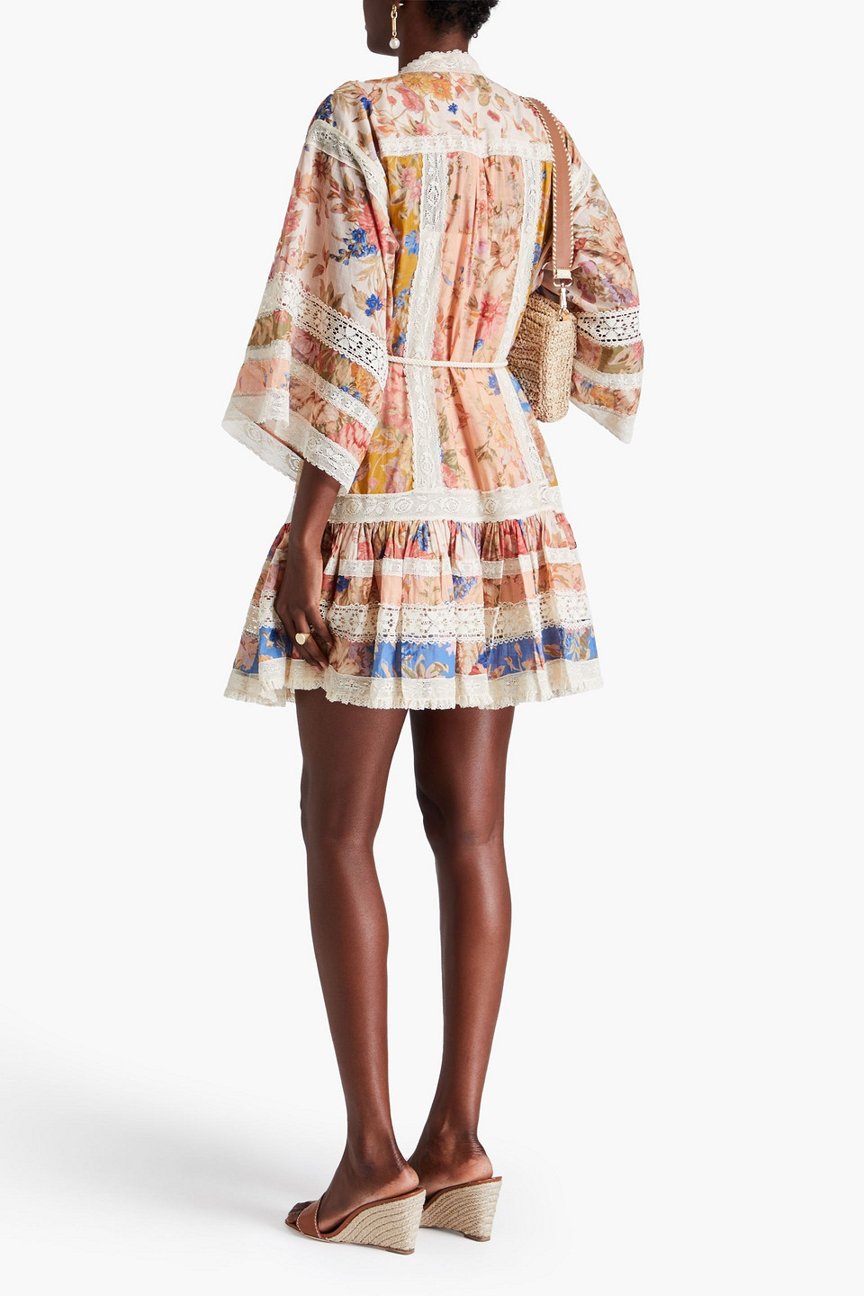 Zimmermann Crochet-trimmed Floral-print Cotton Mini Dress In Pastel Pink